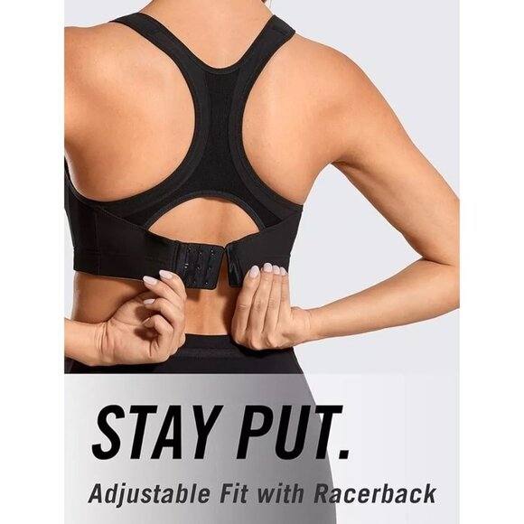 Syrokan Women 36DD Black Sports Bra High Impact Racerback Velcro Straps Support - Picture 7 of 12